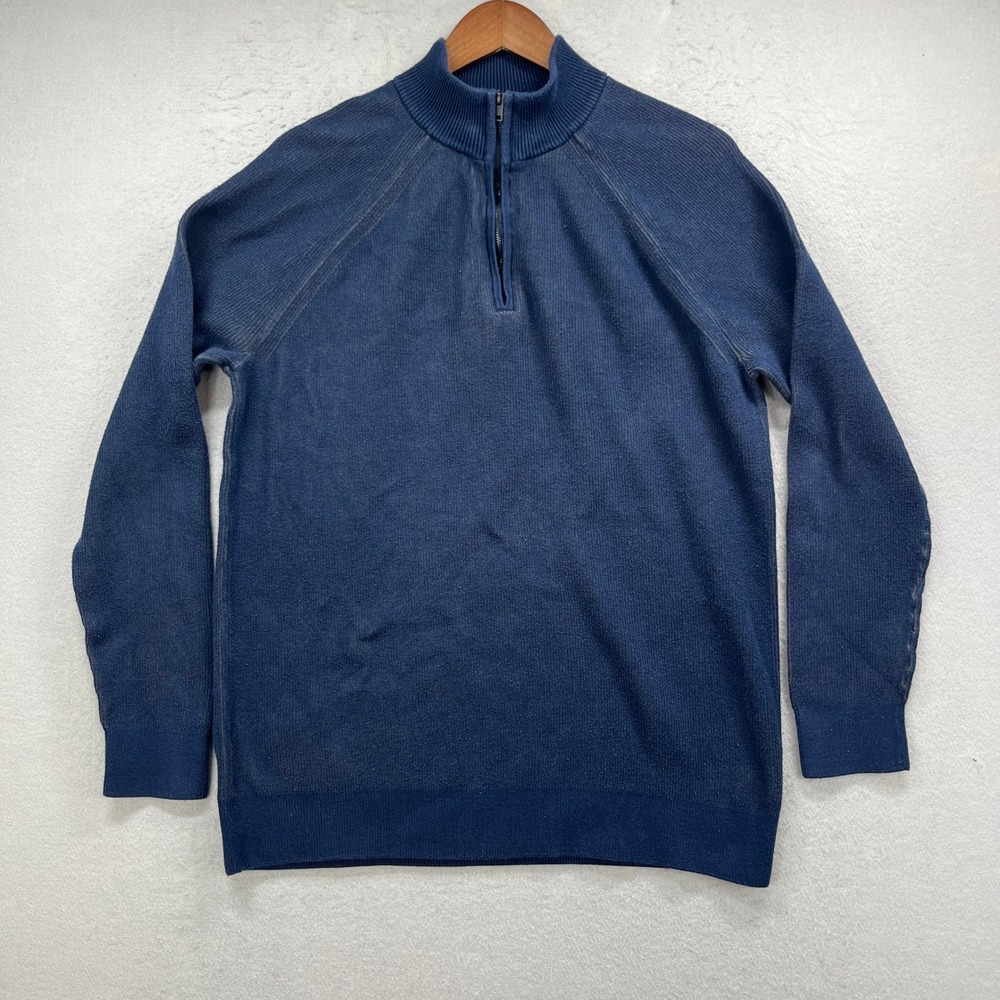 Express Quarter Zip Sweater Mens XL Blue Ribbed Preppy Pullover Mock Neck Casual